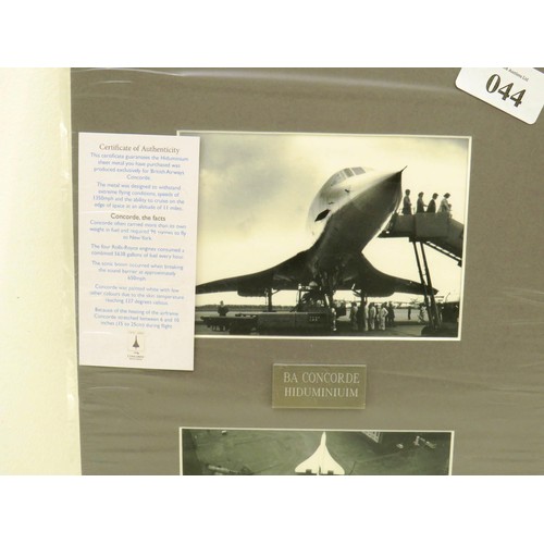 44 - CONCORDE PRINTS ON METAL WITH CERTIFICATE OF AUTHENTICITY