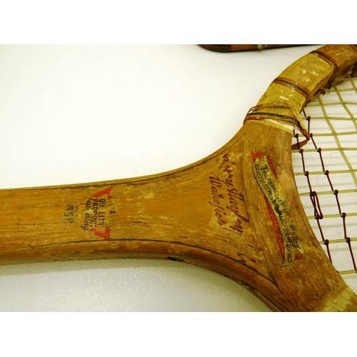 158 - THREE VINTAGE RACKETS - WISDEN AND SLAZENGER, TWO WITH VINTAGE DUNLOP BRACE CASES