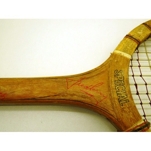 158 - THREE VINTAGE RACKETS - WISDEN AND SLAZENGER, TWO WITH VINTAGE DUNLOP BRACE CASES