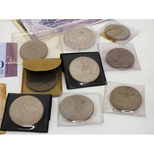 76 - VARIOUS BANKNOTES AND CROWN COINS