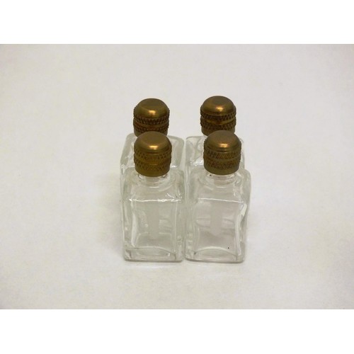 92 - LIMOGES FRANCE PORCELAIN PERFUME SCENT BOX WITH FOUR GLASS BRASS TOP PERFUME BOTTLES HEIGHT 4cm x WI... 