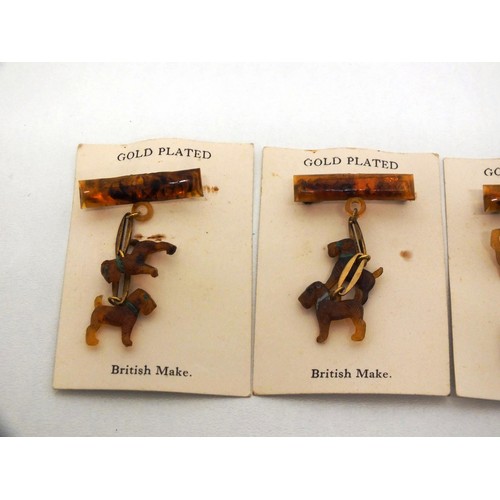 98 - FOUR 1950's GOLD PLATED EARLY PLASTIC AIREDALE TERRIER BROOCHES