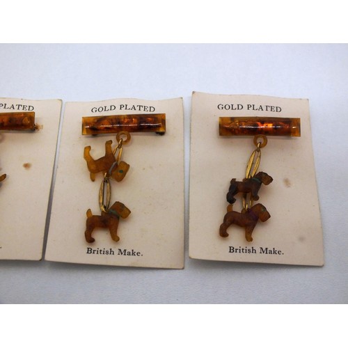 98 - FOUR 1950's GOLD PLATED EARLY PLASTIC AIREDALE TERRIER BROOCHES