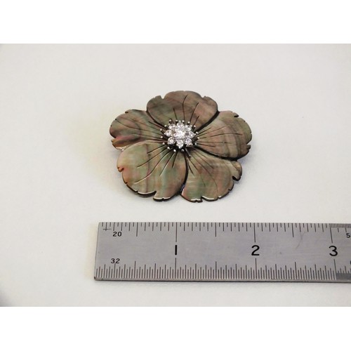 119 - 925 SILVER MOTHER OF PEARL FLOWER BROOCH