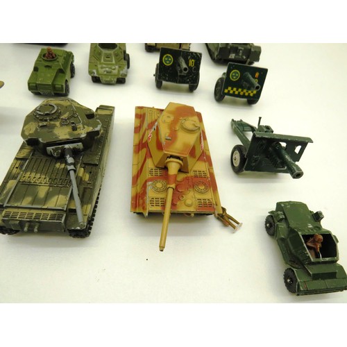 171 - COLLECTION OF VINTAGE DIECAST CORGI AND DINKY MILITARY VEHICLES TANKS ETC INCLUDES MINIATURE TANK SE... 