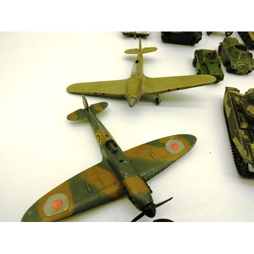 171 - COLLECTION OF VINTAGE DIECAST CORGI AND DINKY MILITARY VEHICLES TANKS ETC INCLUDES MINIATURE TANK SE... 