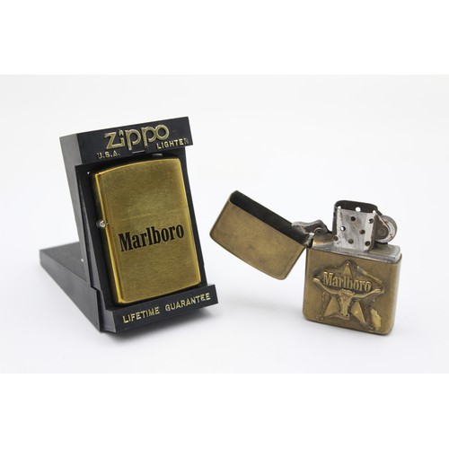 597 - 2 x Assorted Marlboro ADVERTISING ZIPPO Cigarette Lighters inc Brass, Boxed etc