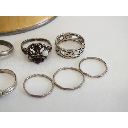 310 - TRINKET BOX WITH SILVER BRACELET & EIGHT RINGS INCLUDES SILVER RINGS