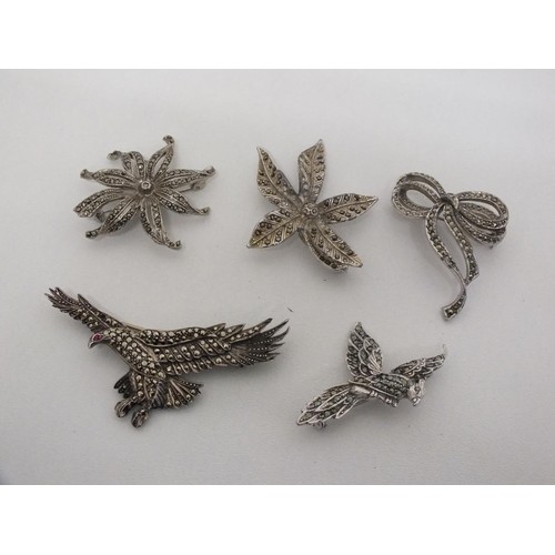 358 - FIVE SILVER BROOCHES