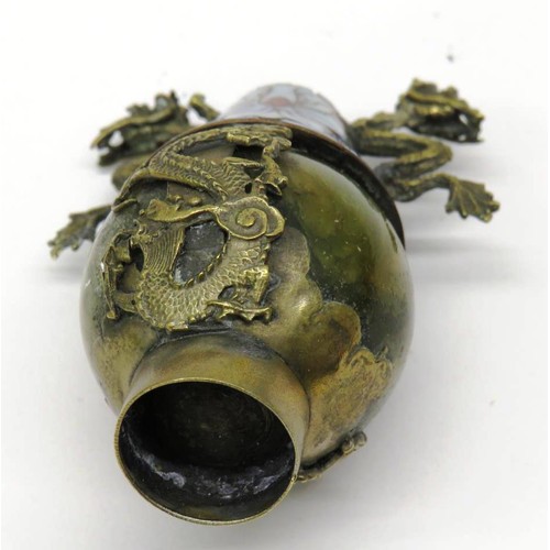 145 - ANTIQUE CHINESE BRONZE AND CLOISONNE ENAMEL SNUFF BOTTLE WITH SCOOP - HEIGHT 8cm