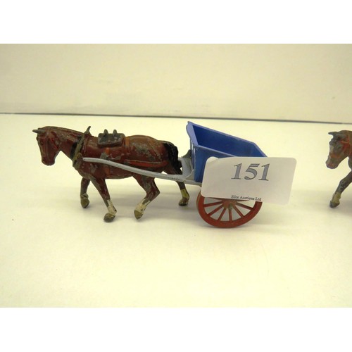 151 - TWO VINTAGE BRITAINS LEAD HORSE & CARTS