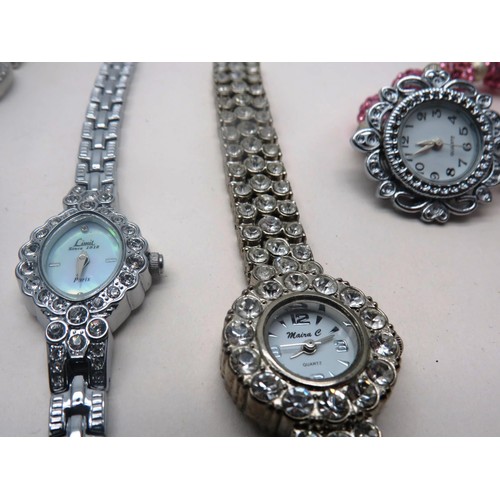 264 - 10 x LADIES QUARTZ WATCHES INCLUDING RHINESTONE, LIMIT, MOTHER OF PEARL FACE ETC