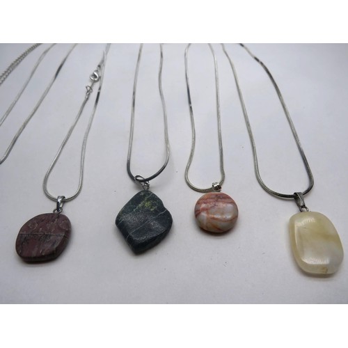 266 - 7 x 18ct GOLD PLATED NATURAL STONES PENDANTS AND CHAINS