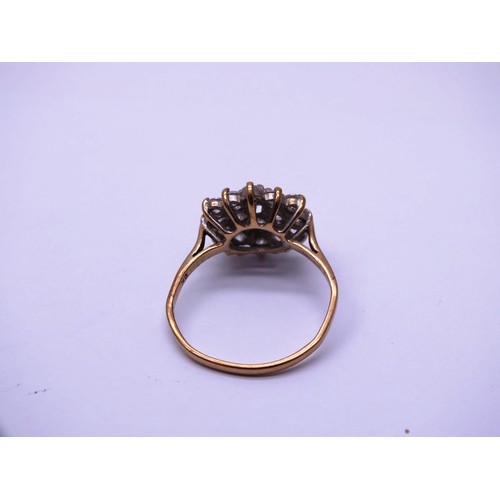 213 - 9ct GOLD CZ CLUSTER RING 1ct OF CZ- SIZE M, 2.29g