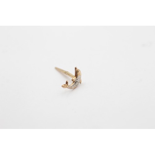 472 - 9ct gold clear gemstone dolphin stud earrings (0.17g)