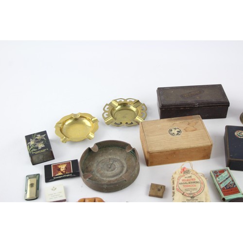 511 - 25 x Assorted TOBACCIANA Inc Ash Trays, Cigar Boxes, Brass Etc