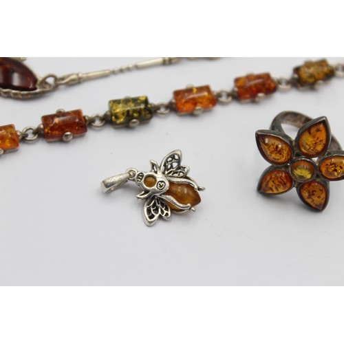 554 - 4 X .925 Amber Set Jewellery (30g)