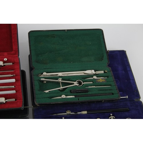 591 - 9 x Assorted Vintage Technical DRAWING Tools Inc Leather Case, Staedtler Etc