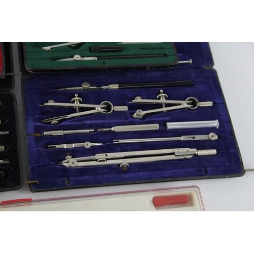 591 - 9 x Assorted Vintage Technical DRAWING Tools Inc Leather Case, Staedtler Etc