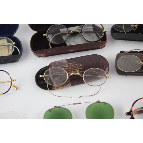 597 - 12 x Antique / Vintage SPECTACLES & SUNGLASSES Inc Rolled Gold, Cased Etc