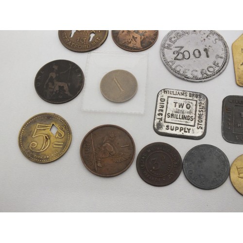 200 - MIXED LOT OF OLD TOKENS AND VARIOUS COINS