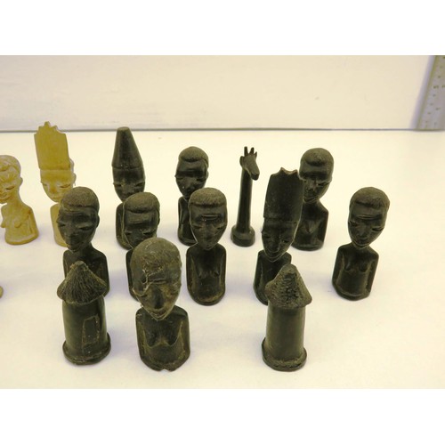 35 - HAND CARVED CHESS PIECES - INCOMPLETE