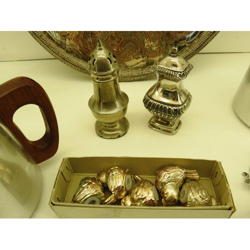 44 - BOX OF WHITE METAL TABLEWARE