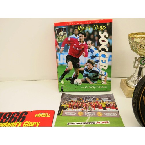 50 - OSSETT FOOTBALL, RUGBY TROPHIES AND BOOKS WITH COLLECTABLE COINS