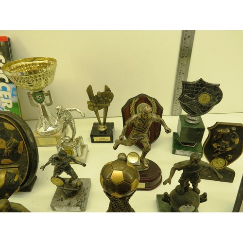 50 - OSSETT FOOTBALL, RUGBY TROPHIES AND BOOKS WITH COLLECTABLE COINS