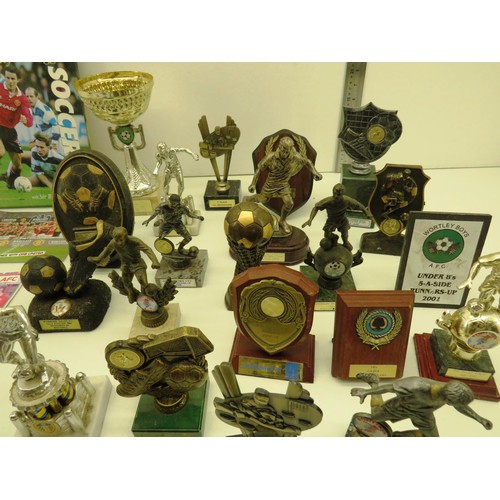 50 - OSSETT FOOTBALL, RUGBY TROPHIES AND BOOKS WITH COLLECTABLE COINS