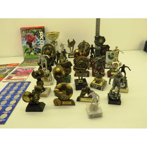 50 - OSSETT FOOTBALL, RUGBY TROPHIES AND BOOKS WITH COLLECTABLE COINS