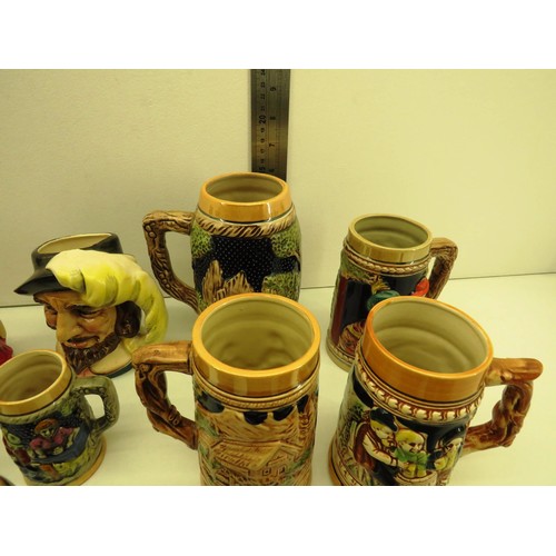 59 - 15 x GERMAN STYLE CERAMIC STEINS VARIOUS SIZES PLUS TWO TOBY JUGS