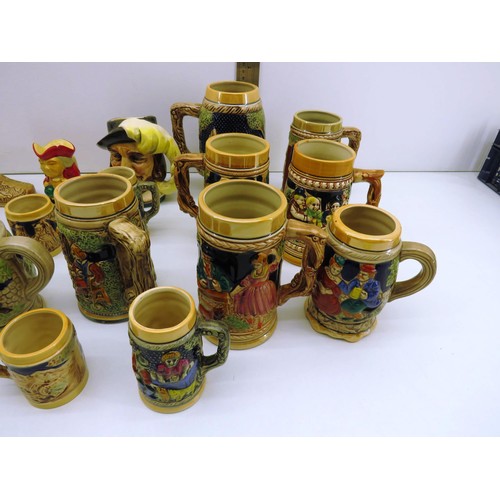 59 - 15 x GERMAN STYLE CERAMIC STEINS VARIOUS SIZES PLUS TWO TOBY JUGS