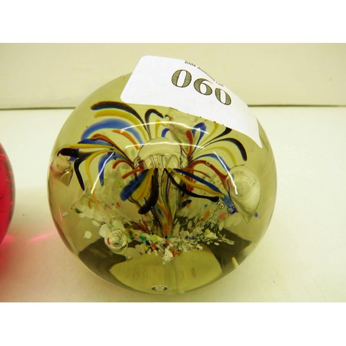 60 - THREE GLASS PAPERWEIGHTS