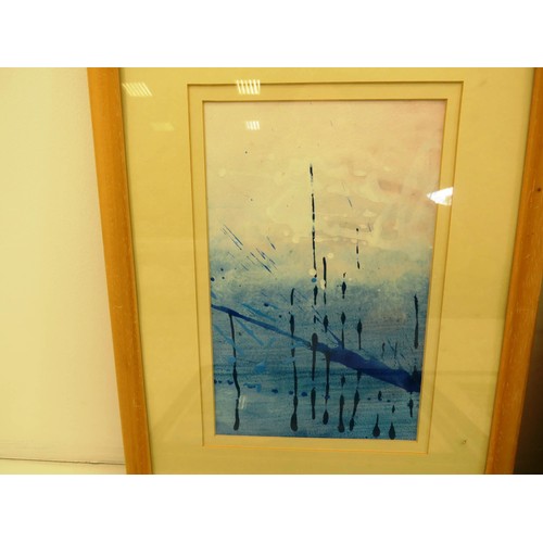 72 - FOUR PICTURES INCLUDES ABSTRACT WATERCOLUR CRUISE SHIP, GILT FRAMED STREET PHOTOGRAPH TWO LIVERPOOL ... 