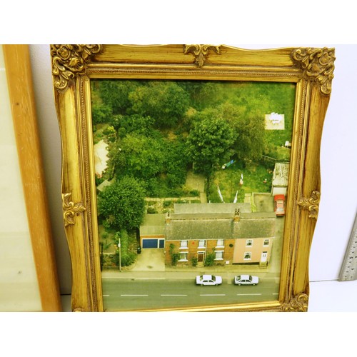 72 - FOUR PICTURES INCLUDES ABSTRACT WATERCOLUR CRUISE SHIP, GILT FRAMED STREET PHOTOGRAPH TWO LIVERPOOL ... 