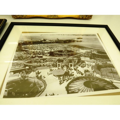 72 - FOUR PICTURES INCLUDES ABSTRACT WATERCOLUR CRUISE SHIP, GILT FRAMED STREET PHOTOGRAPH TWO LIVERPOOL ... 