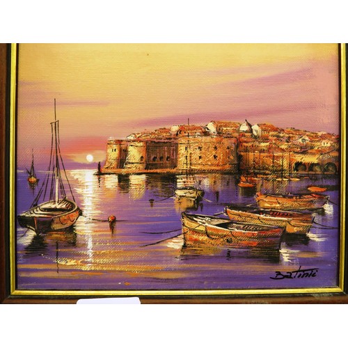 76 - 3 x ASSORTED SIGNED OIL CANVAS, MEDITERRANEAN, VENICE AND HARBOR SCENE