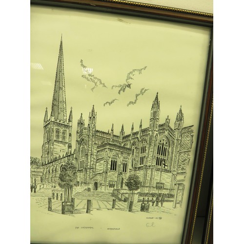 78 - SET OF FOUR GILMOUR PRINTS OF WAKEFIELD 94- WOOL PACKS YARD, GEORGE AND CROWN YARD, THE CATHEDRAL AN... 