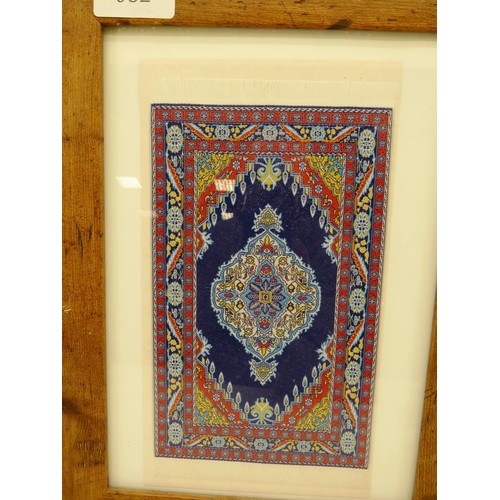 82 - FRAMED TAPESTRY SILK MINIATURE RUG APPROXIMATE SIZE 26 X 14CM