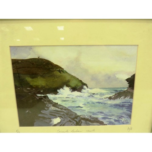 85 - FRAMED WATERCOLOUR PAINTING BOSCASTLE HARBOUR MOUTH  451/500 L.GRIFFIN 1998- 46cm x 38cm