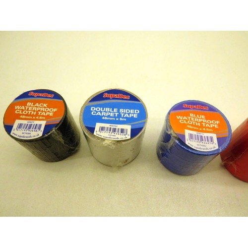 114 - JOBLOT OF ASSORTED ROLLS OF TAPE INCLUDES DOUBLE SIDED CARPET TAPE & WATERPROOF CLOTH TAPE