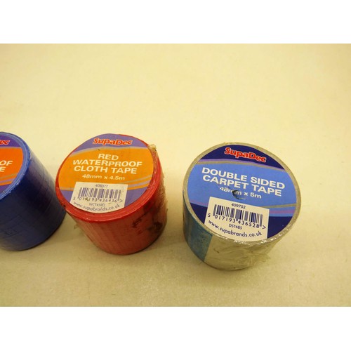 114 - JOBLOT OF ASSORTED ROLLS OF TAPE INCLUDES DOUBLE SIDED CARPET TAPE & WATERPROOF CLOTH TAPE