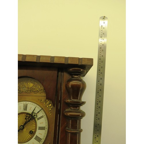 122 - WOODEN CASED WALL PENDULUM CLOCK