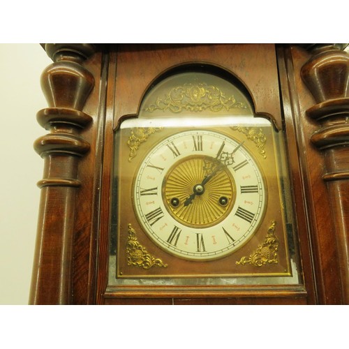 122 - WOODEN CASED WALL PENDULUM CLOCK