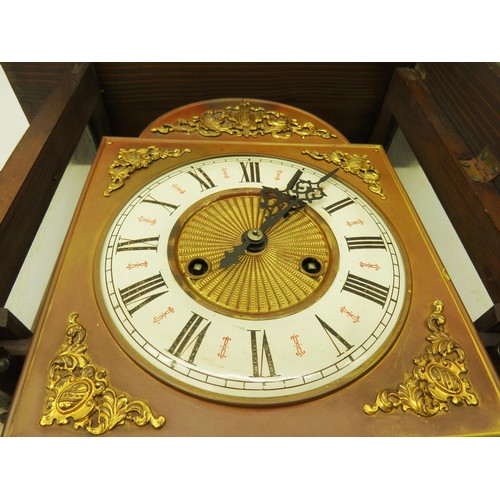 122 - WOODEN CASED WALL PENDULUM CLOCK