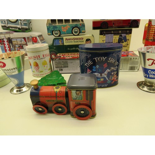 127 - RETRO ADVERTISING TINS, TRIAN, CAMPER, BUSSES ETC