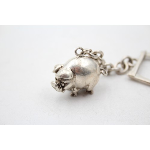 419 - 2 x Vintage Stamped .925 STERLING SILVER Novelty Pig Keyrings / Charms (51g)