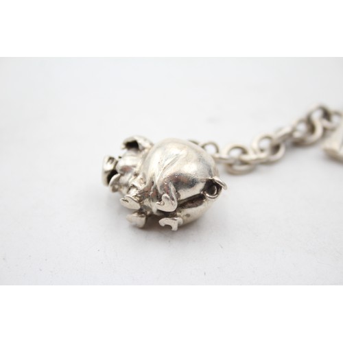 419 - 2 x Vintage Stamped .925 STERLING SILVER Novelty Pig Keyrings / Charms (51g)