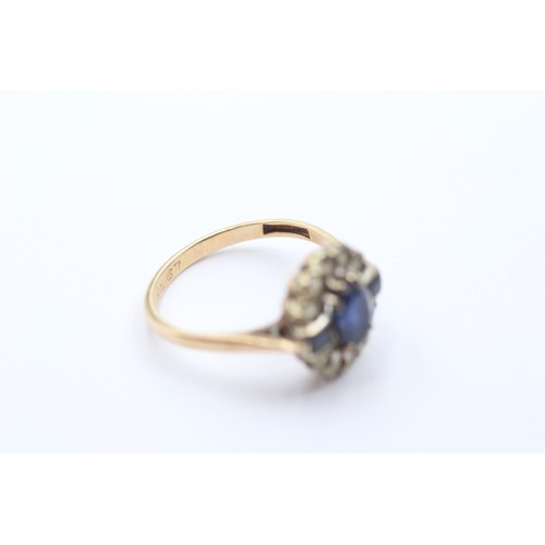 436 - 9ct gold synthetic sapphire & white gemstone dress ring (2.6g) SIZE N